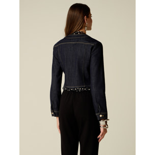 Oltre - Giubbotto in denim con collo peluche - Blu