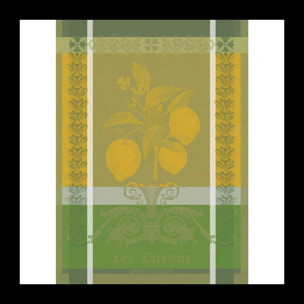 Torchon pur coton motif jacquard jaune vert Citron zeste