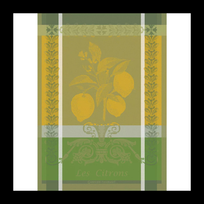 Torchon pur coton motif jacquard vert jaune Citron zeste