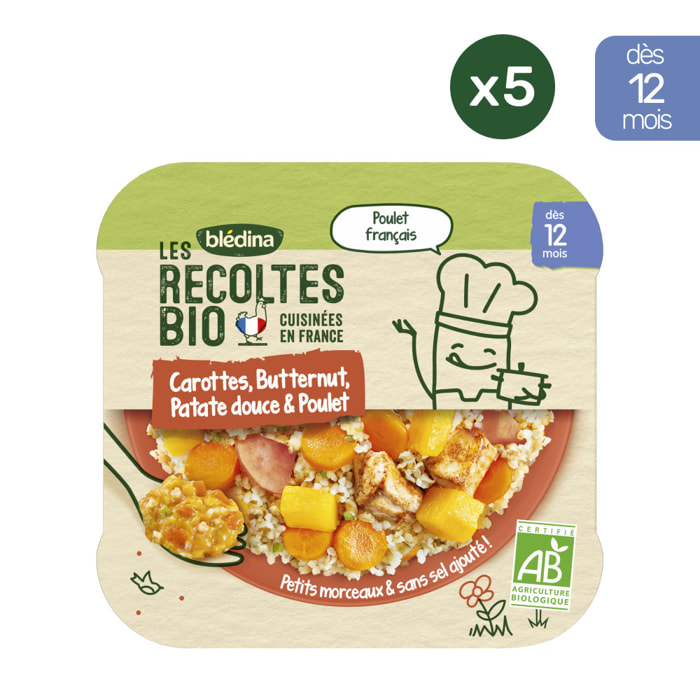 5 Assiettes Butternut, Patate douce & Poulet (5x230g) - Les Récoltes Bio Dès 12 Mois