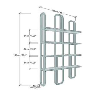 Libreria Dbourabi, Scaffale da ufficio, Mobile portalibri, Biblioteca, 125x28h180 cm, Giallo