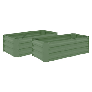 Lot de 2 carrés potager de jardin dim. 100L x 50l x 30H cm tôle d'acier ondulée vert