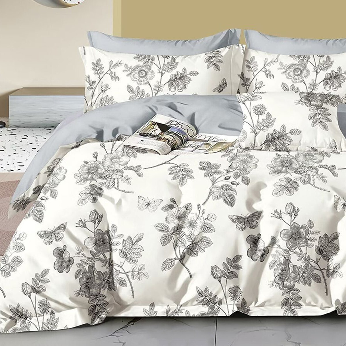 Parure housse de couette avec taie à volant 100% coton - Jouvelle