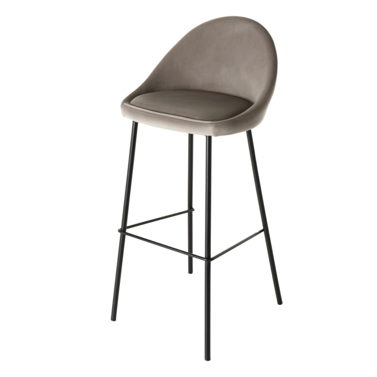 TOM - Lot de 2 tabourets de bar velours chamois beige pieds métal noir hauteur d'assise 80cm