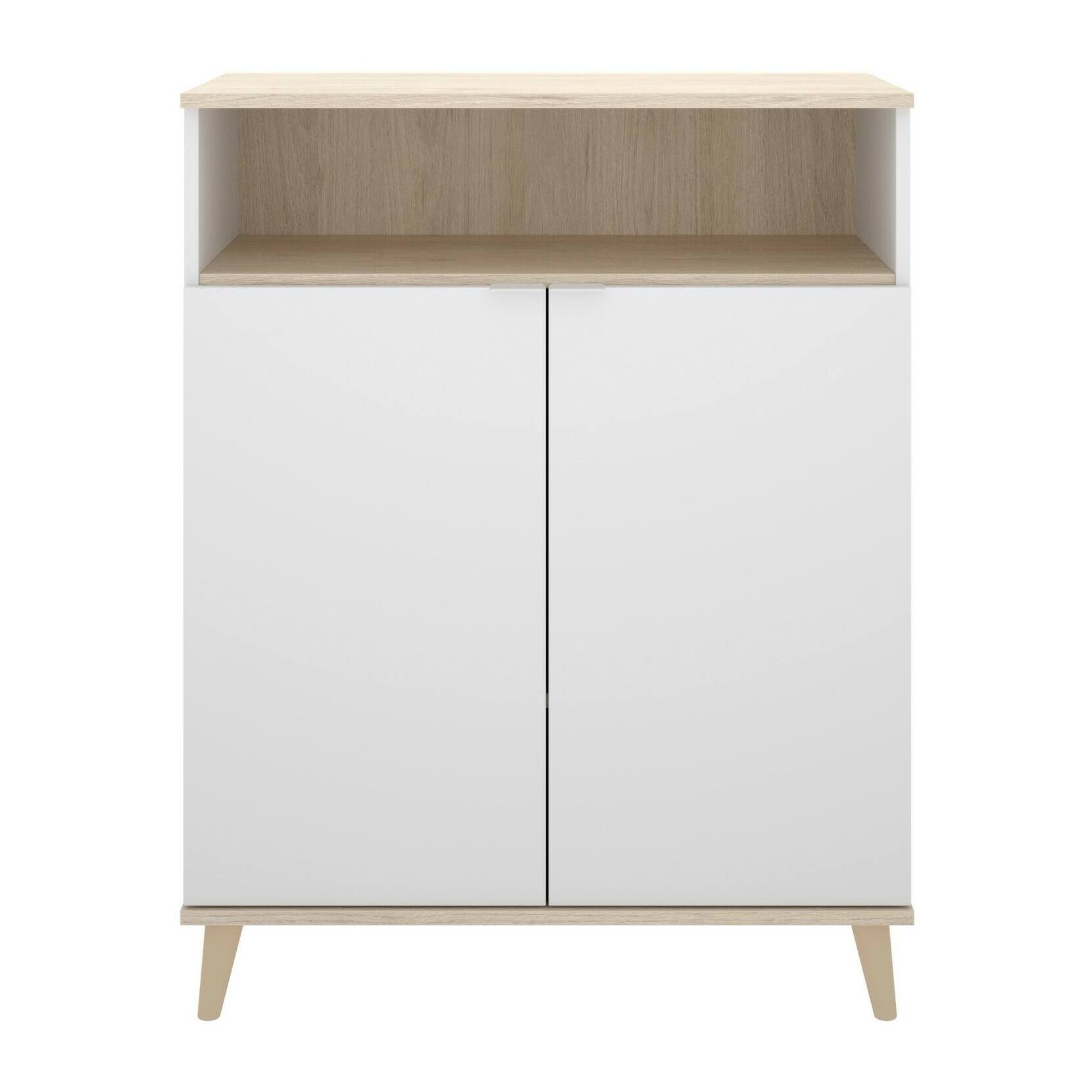 Credenza Varatella, Buffet dispensa da soggiorno, Madia da salotto moderna a 2 ante, 80x40h102 cm, Bianco e Rovere