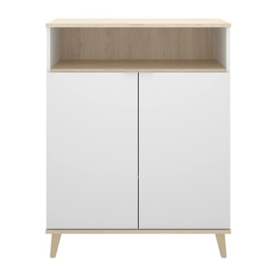 Credenza Varatella, Buffet dispensa da soggiorno, Madia da salotto moderna a 2 ante, 80x40h102 cm, Bianco e Rovere