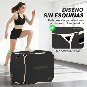 Cajón Pliométrico de Madera 3 en 1, Plataforma de Caja Pliométrica con 3 Alturas Ajustables 76/61/51 cm, Asas, sin Esquinas, Entrenamiento de Salto, Fuerza, para Casa, Gimnasio y Exterior