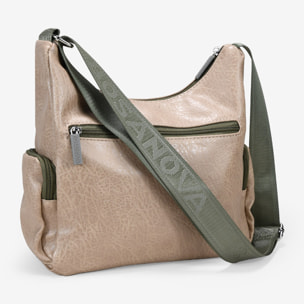 Bolso bandolera beige con cremalleras verdes
