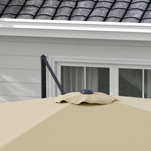 Parasol déporté carré inclinable manivelle avec piètement croix alu beige