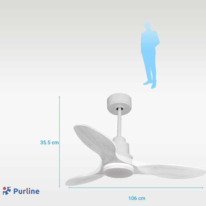 Ventilateur de plafond Réversible  Thermostat Dimmable Wifi Moteur à courant continu Toits en pente Télécommande Lumière à trois tons Hypersilence Mémoire