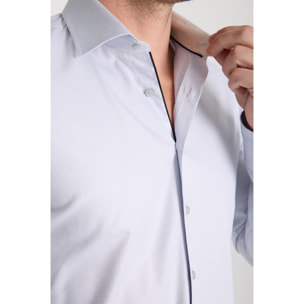 Camicia Uomo 1 Bottone Francese Slim Armaturato Fantasia Grigio/Bianco
