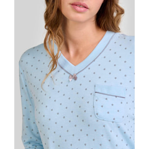 Camisón mujer tejido vigoré estampado escote en pico y puños elásticos y manga larga