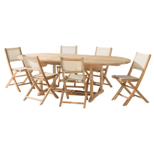 FUN - Ensemble de jardin en bois teck et textilène 8/10 personnes