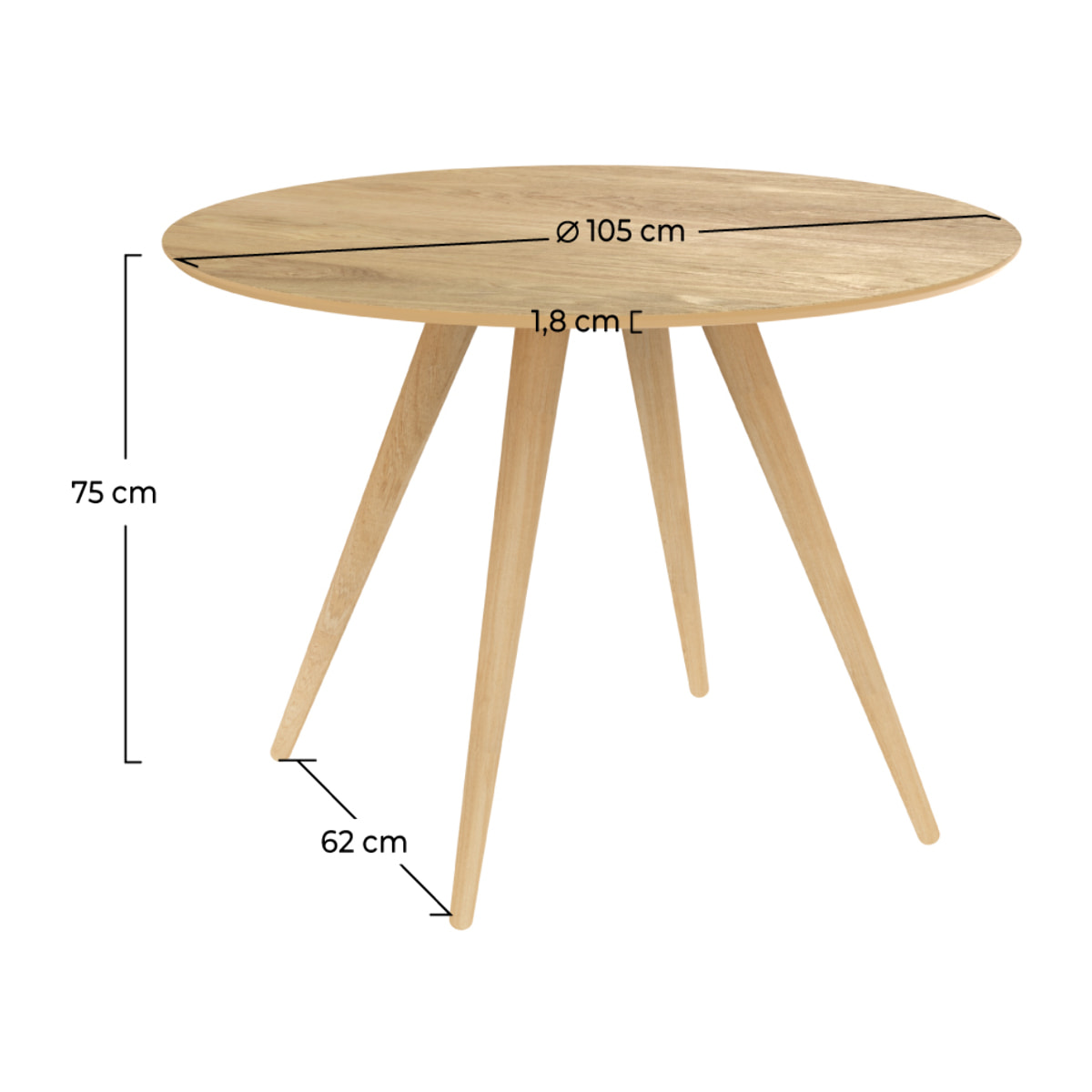 Table ronde 4 personnes en bois clair naturel D105 cm - Liwa