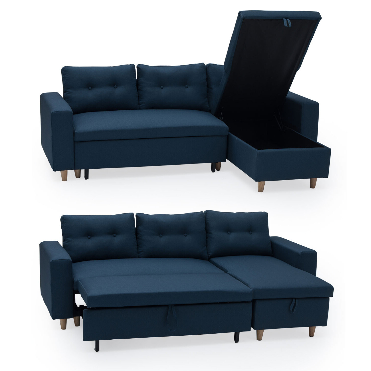 Canapé d'angle convertible WADE 3 places bleu