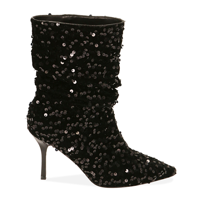Botines negros con lentejuelas, tacón 8,5 cm