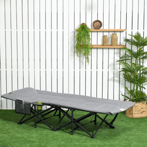 Lit de camp pliable portable design sac de transport matelas intégré motif pied-de-poule noir blanc