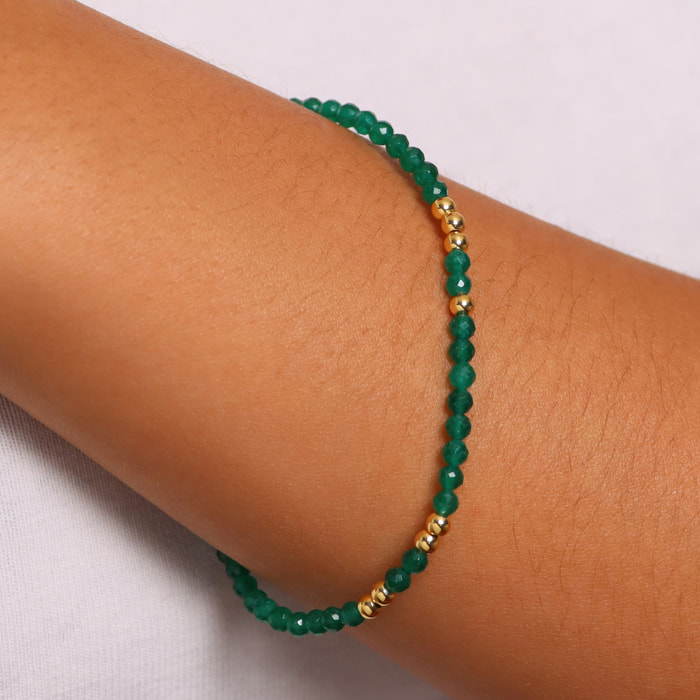 Bracciale Elastico con Giada Verde e Bead Lucide