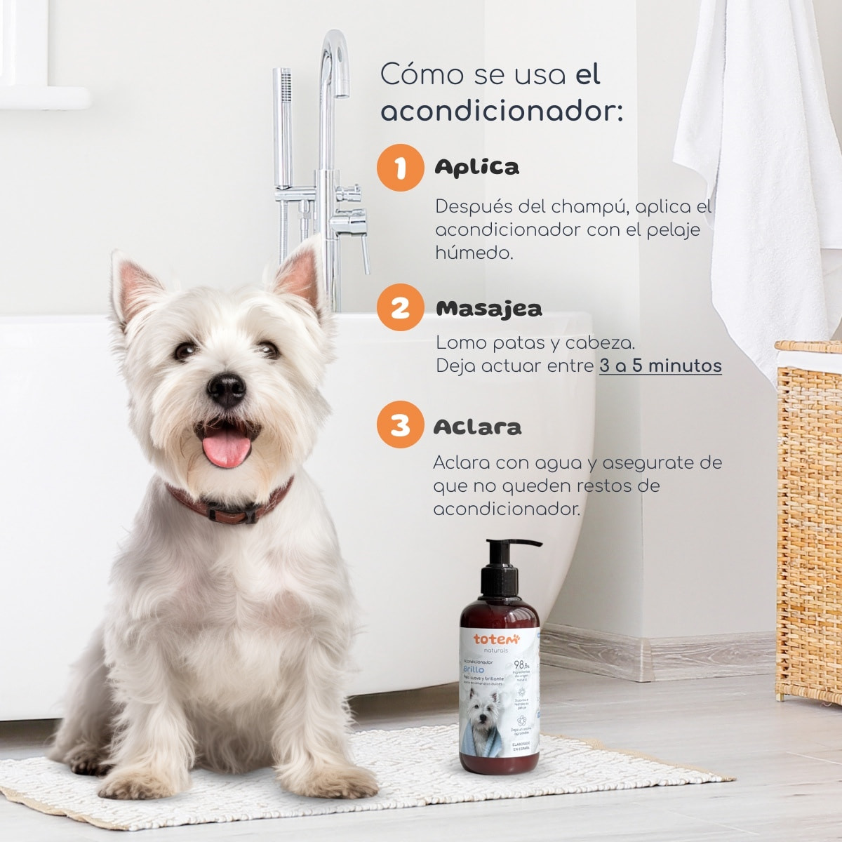 TOTEM NATURALS | Acondicionador natural perros 250ml Suavidad e hidratación - Acondicionador Natural Perros aceite almendras dulces, fórmula nutritiva y respetuosa pelaje brillante