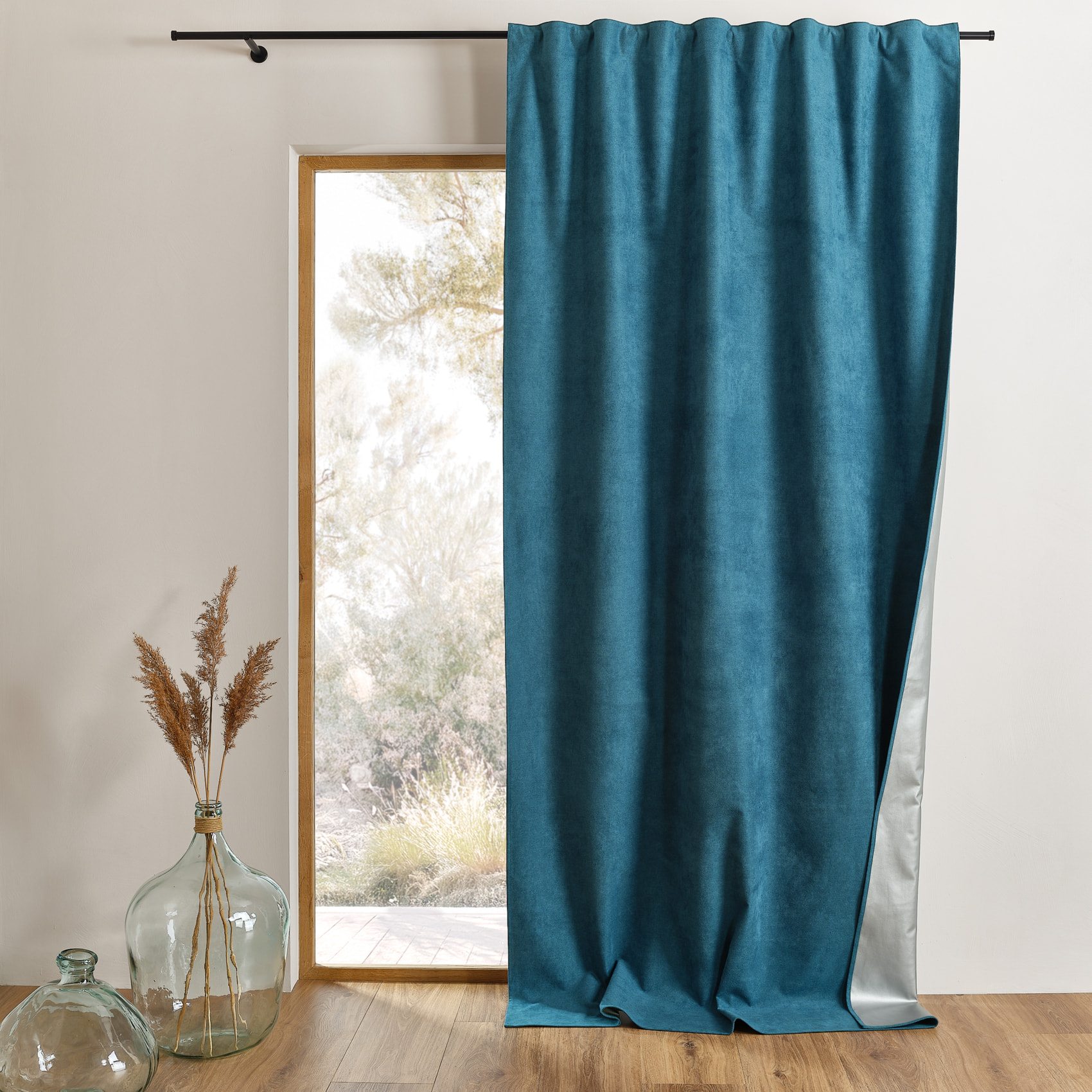 Rideau thermique accroche 3 en 1 occultant et réflecteur de chaleur - Bleu Paon