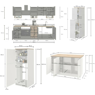 Cucina completa Dantenucc, Set da cucina modulabile, Cucina componibile con più elementi, 100% Made in Italy, Bianco lucido e Ardesia