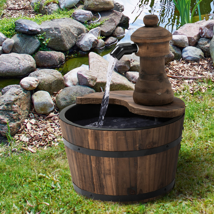 Fuente de Agua de Madera Fuente de Jardín en Cascada con Bomba Eléctrica y Salida de Agua Ajustable para Decoración Patio Terraza 27x27x37 cm Natural