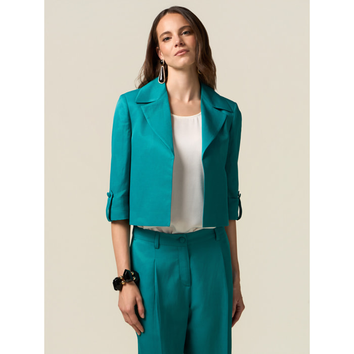 Oltre - Chaqueta estructurada de mezcla de lino - Petrol Blue