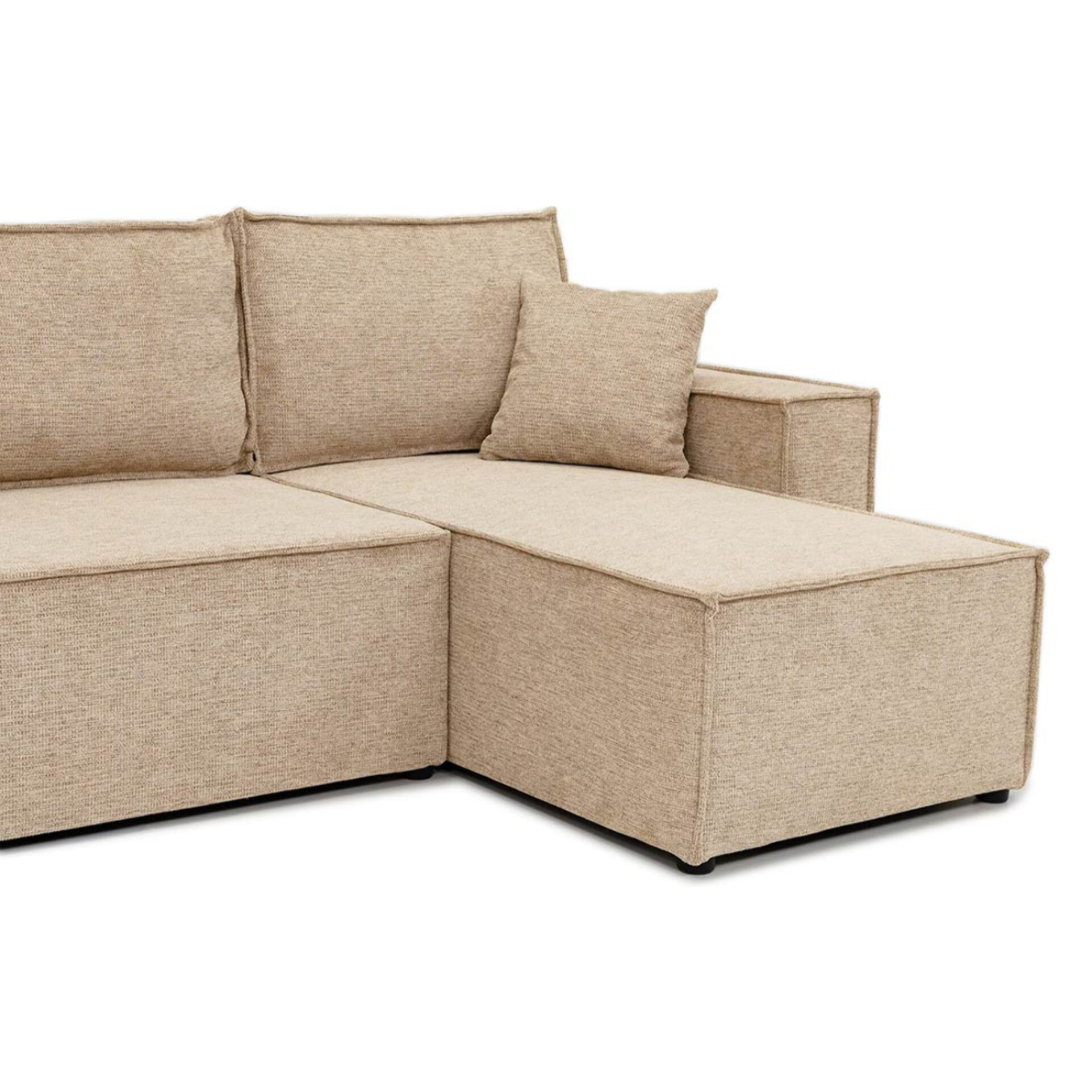 Cezanne - Canapé panoramique en U 7 places convertible avec coffre en tissu texturé - Beige