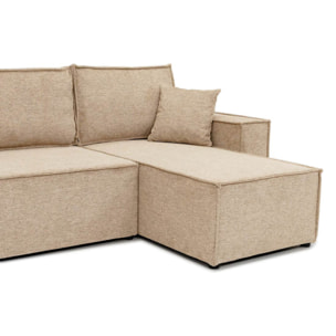 Cezanne - Canapé panoramique en U 7 places convertible avec coffre en tissu texturé - Beige