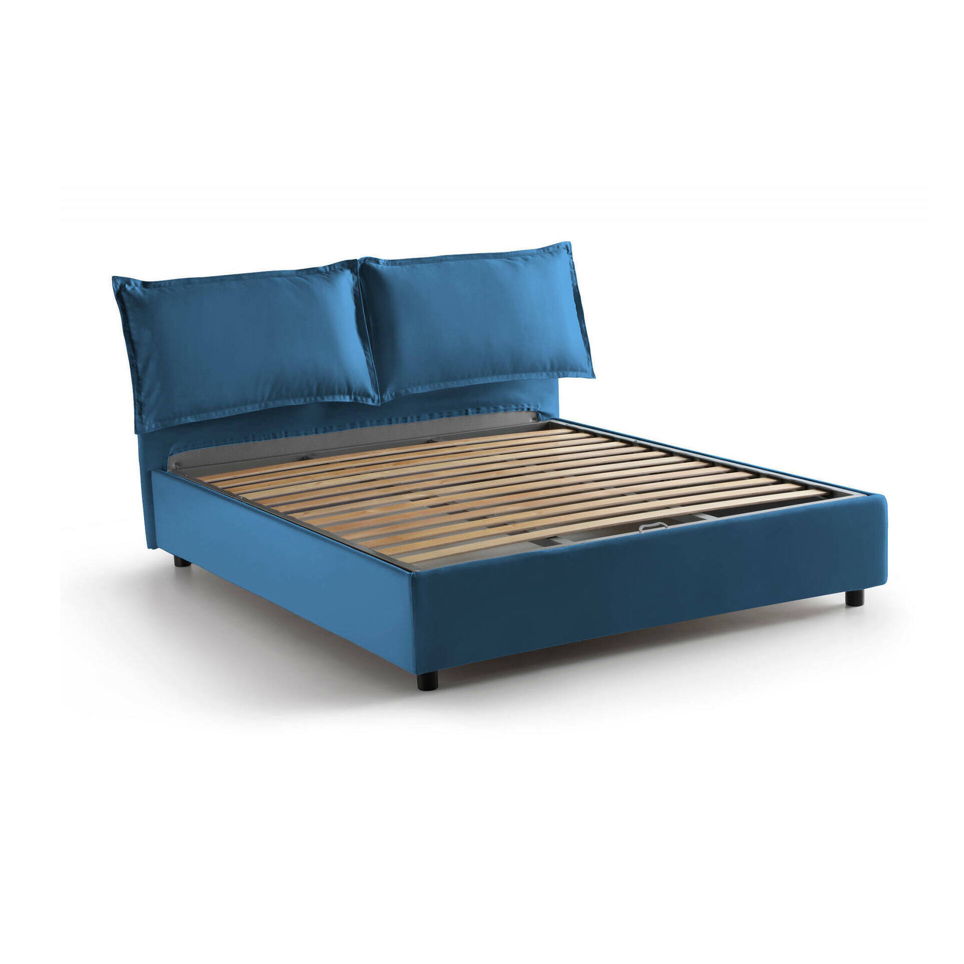 Letto matrimoniale Agnese, Letto contenitore con rivestimento in tessuto, 100% Made in Italy, Apertura frontale, adatto per materasso Cm 140x190, Blu