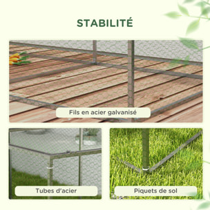 Cage parc enclos poulailler dim. 2,96L x 1l x 0,8H m - espace couvert - ouverture toit verrouillable - acier gris vert