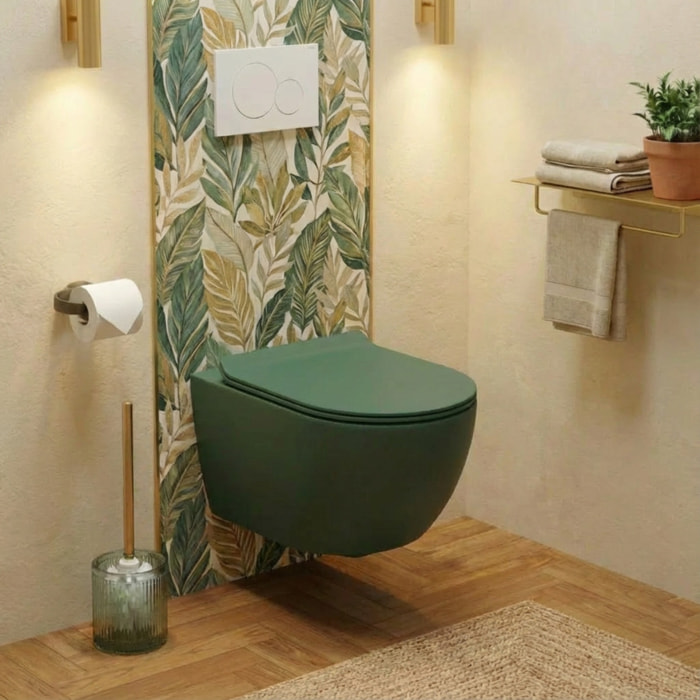 PixL WC suspendu en céramique Vortex , fixations invisibles + abattant Soft-Close, Vert mat (CEPX010RTORPGEM)