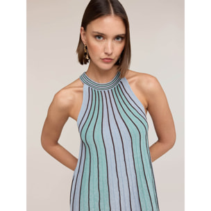 Motivi - Vestito corto in maglia plissé lurex - Verde acqua