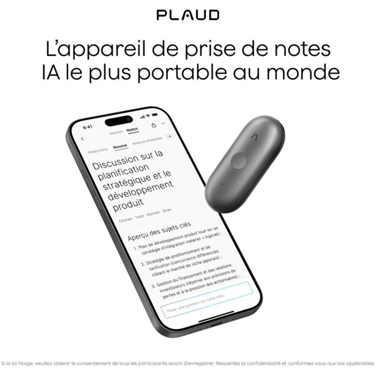 DICTAPHONE PLAUD Note Pin S Noir