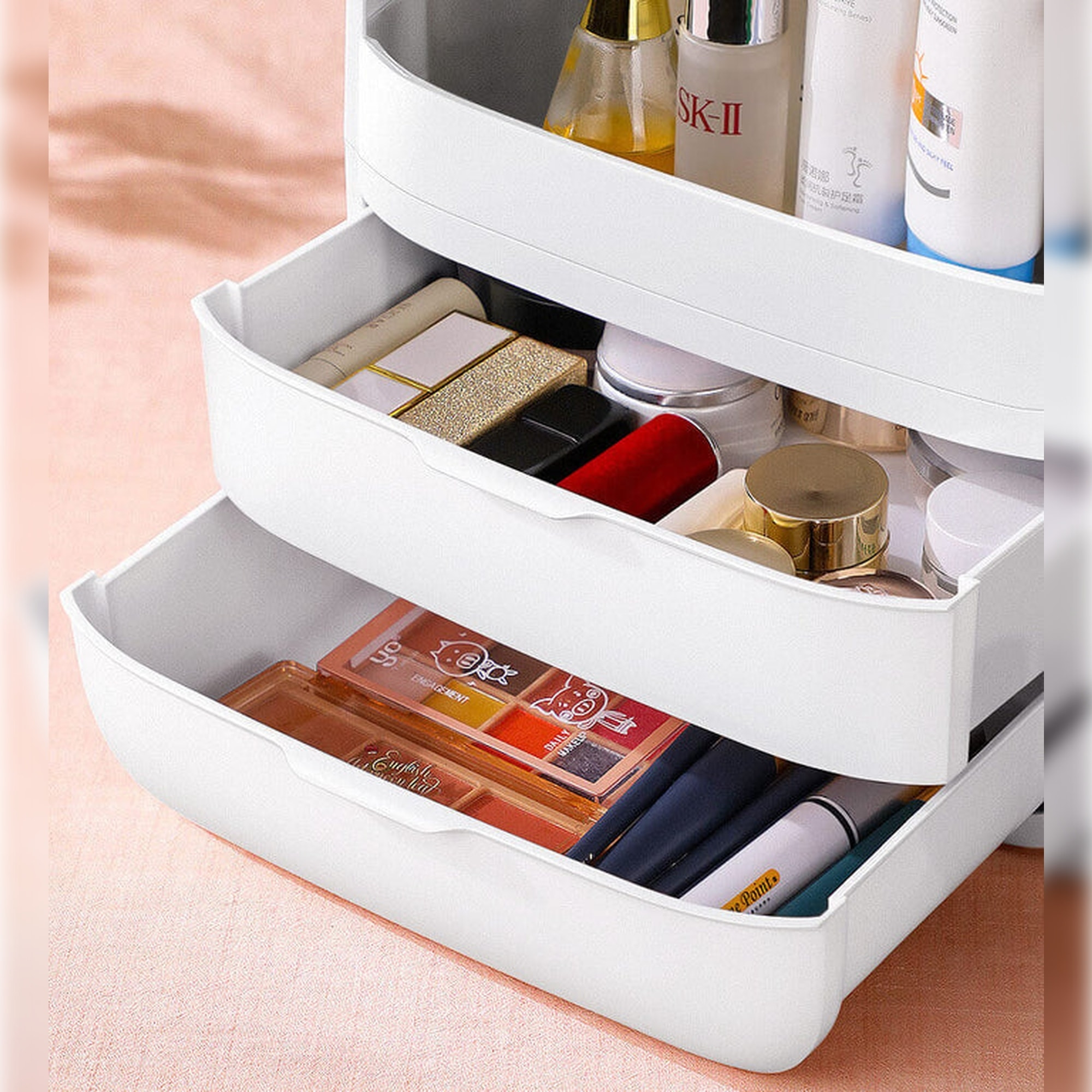 Caja de almacenamiento de maquillaje blanca joybos