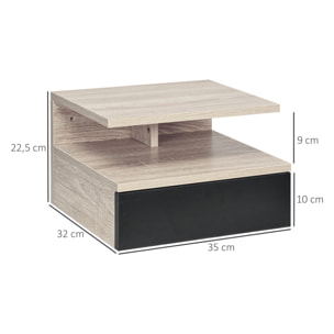 HOMCOM Set de 2 Mesitas de Noche Flotantes con 1 Cajón y Estante Abierto Diseño Moderno Montado en la Pared 35x32x22,5 cm Roble y Negro