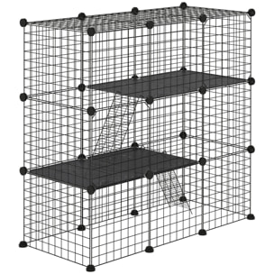 Jaula para Animales Pequeños de 31 Paneles Parque para Mascotas en Bricolaje con Rampa Corralito para Cobayas Conejos Chinchillas 105x45x105 cm Negro