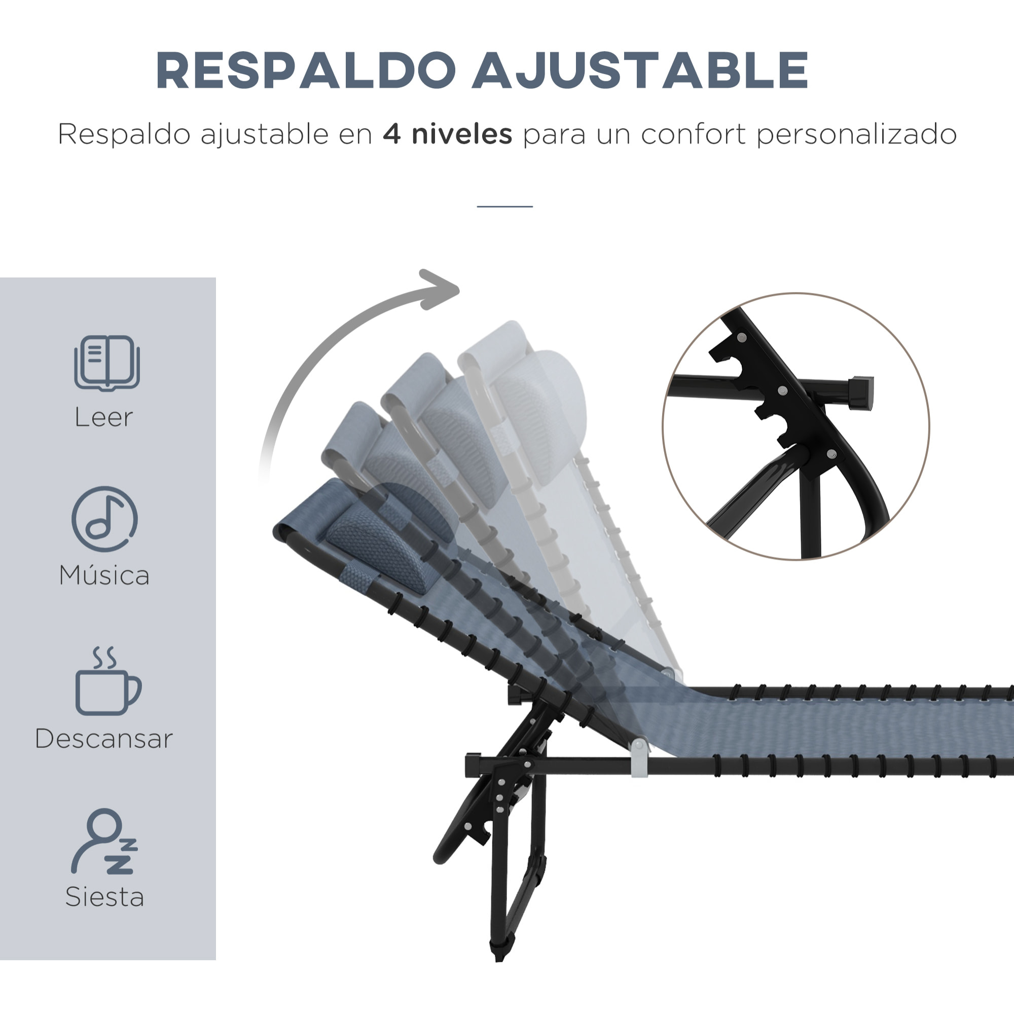 Conjunto de 2 Tumbonas Plegables Tumbonas de Jardín con Respaldo Ajustable en 4 Posiciones Carga 120 kg para Terraza Piscina Playa 197x58x30 cm Gris