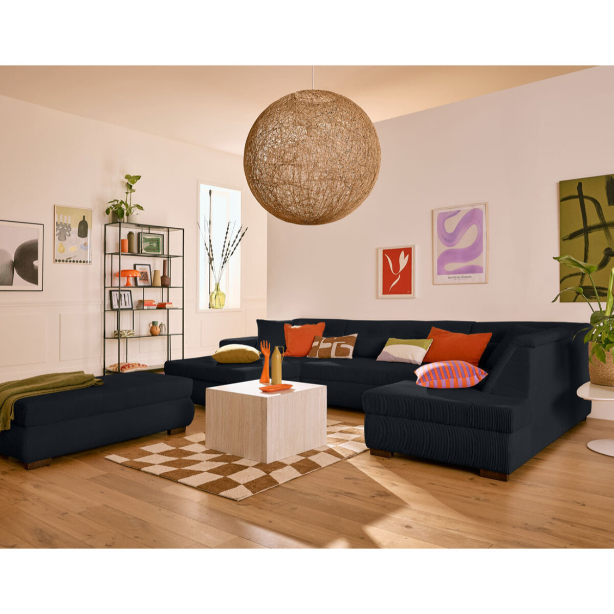 Vermont - pouf d'appoint - en velours côtelé - Noir