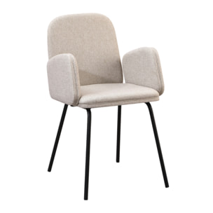 Set 2 sedie con braccioli in tessuto beige e gambe nere in metallo - Kendal