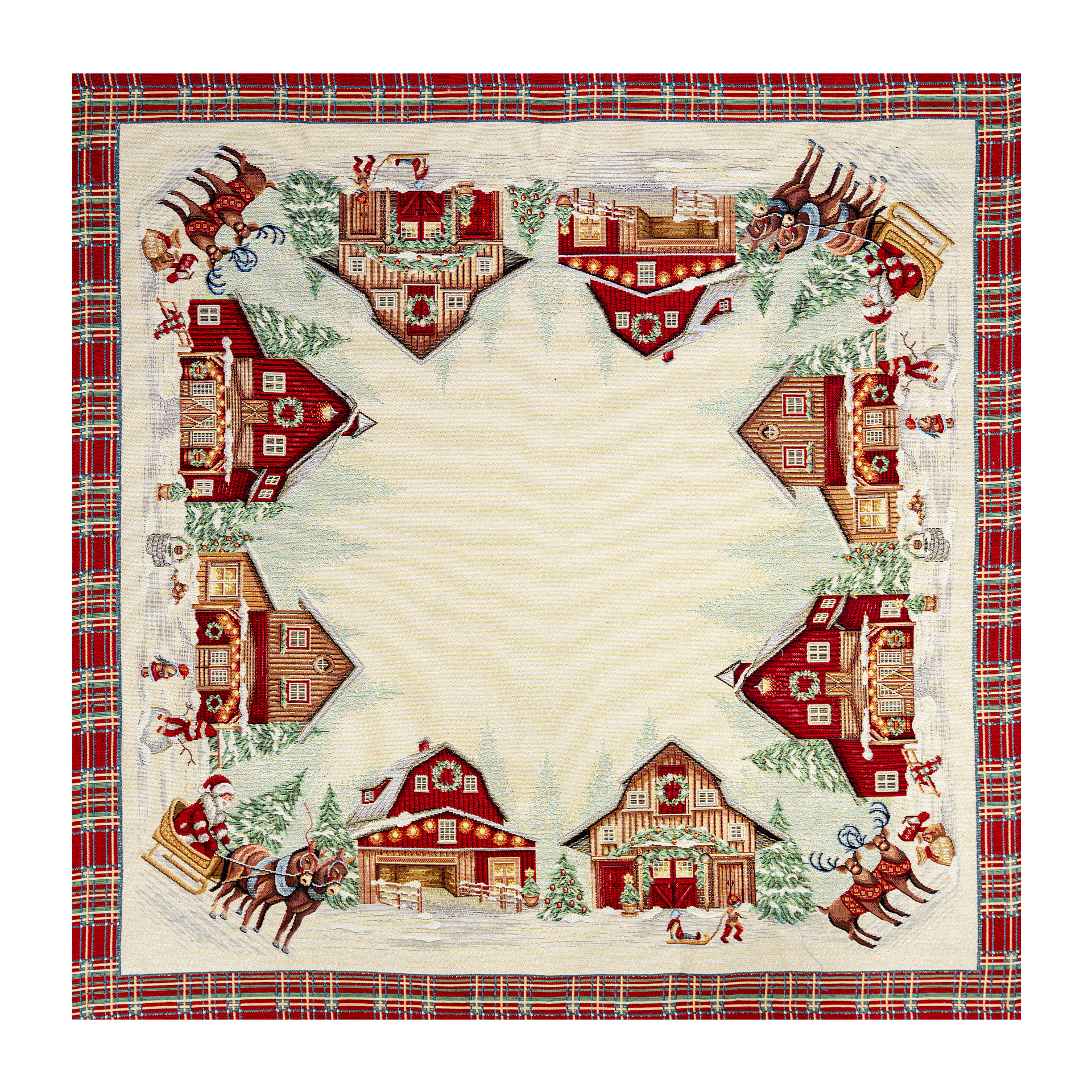 CENTROTAVOLA NATALIZIO JACQUARD DISEGNO RED COTTAGE