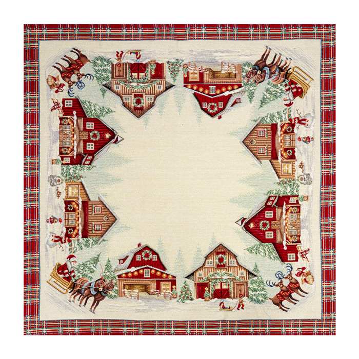 CENTROTAVOLA NATALIZIO JACQUARD DISEGNO RED COTTAGE