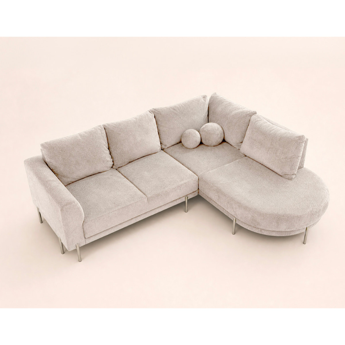 Gabin - Canapé d'angle droit 5 places en velours texturé - Beige