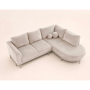 Gabin - Canapé d'angle droit 5 places en velours texturé - Beige