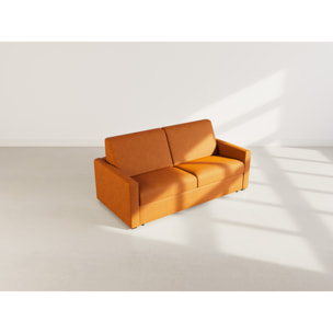 Julia - canapé lit 3 places convertible express couchage quotidien 140 cm matelas 14 cm en tissu - Rouille