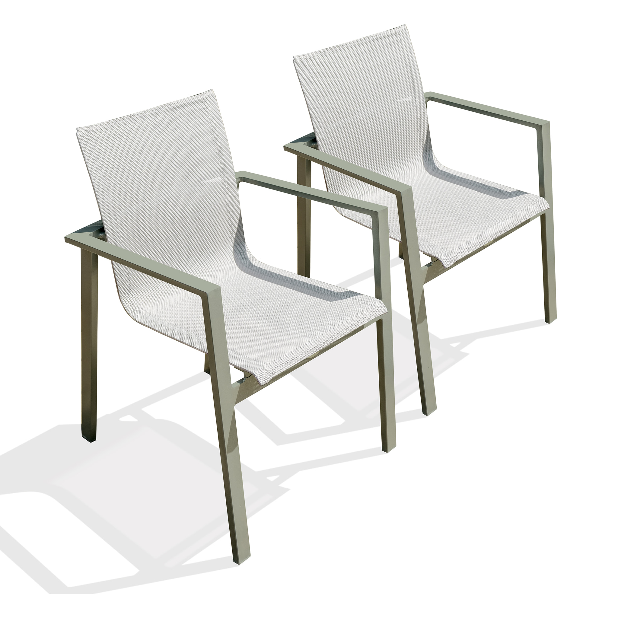 MIAMI - Lot de 2 fauteuils de jardin empilables en alu kaki et toile grise