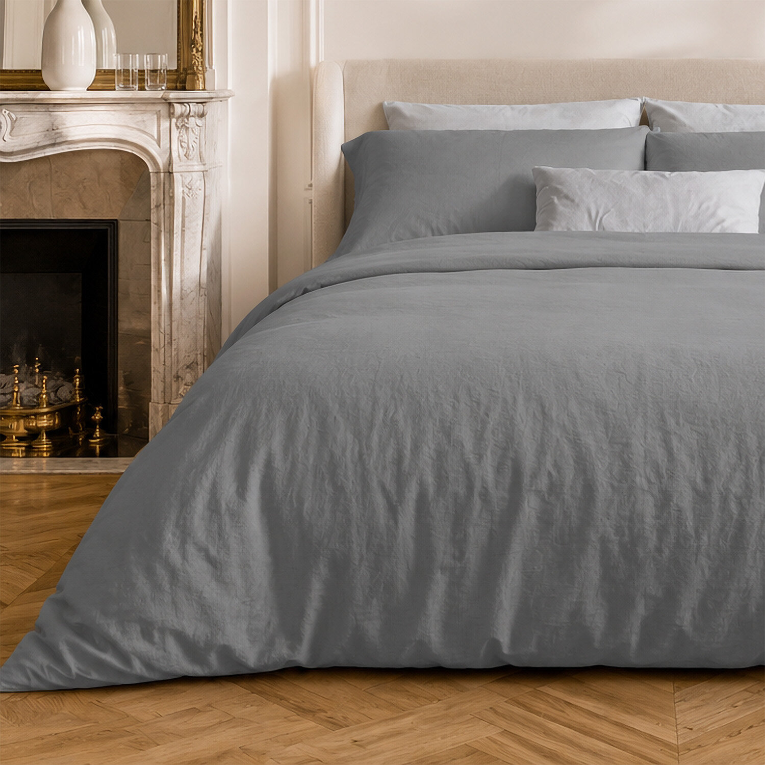 Parure housse de couette 100% coton lavé gris - Drift
