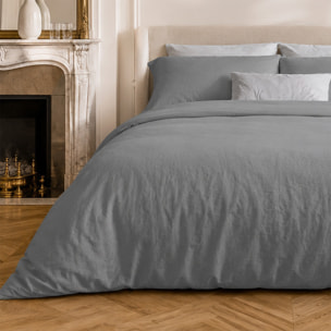 Parure housse de couette 100% coton lavé gris - Drift