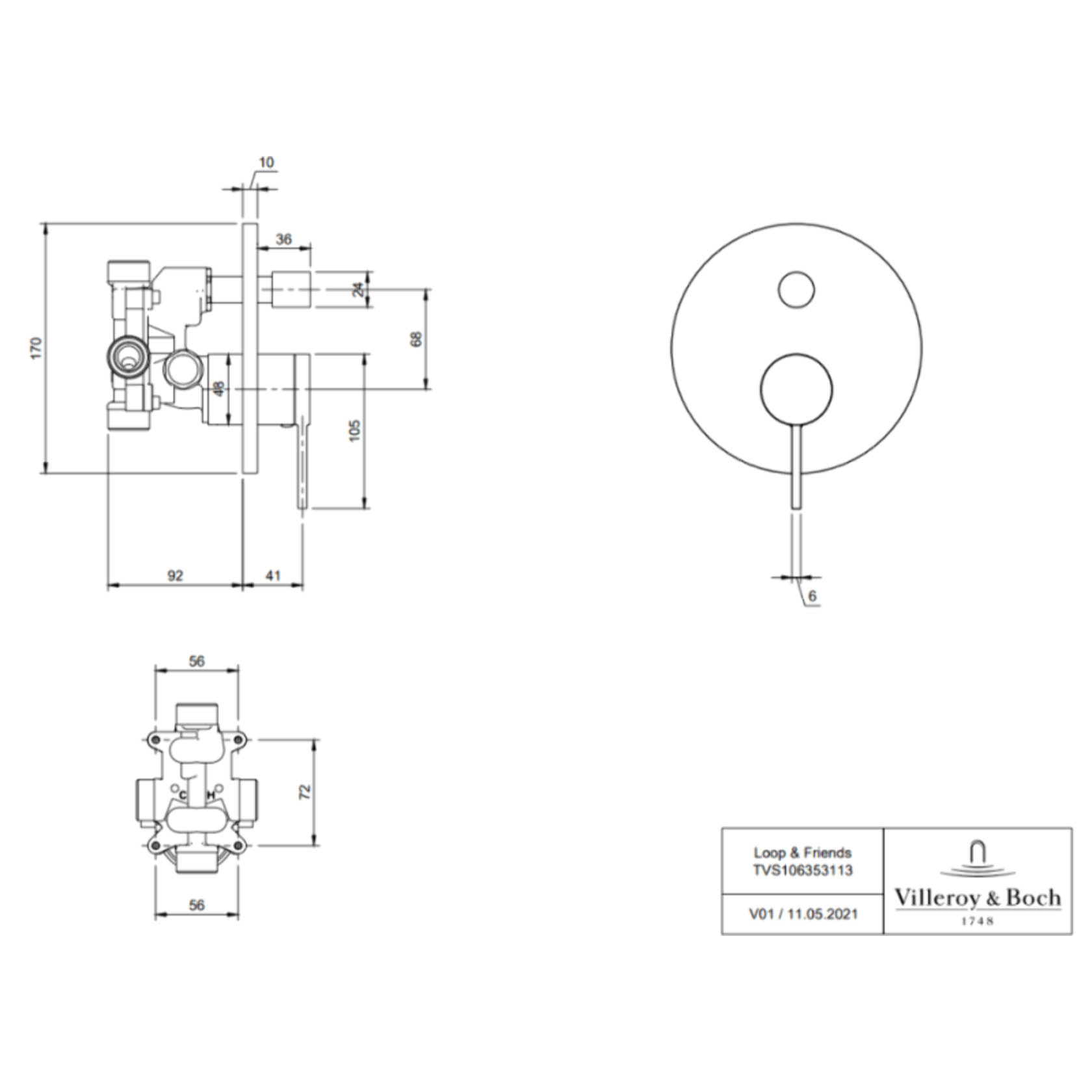 Mitigeur mécanique encastré avec inverseur Loop & Friends Noir mat