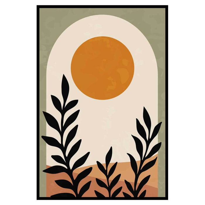 Affiche encadrée paysage abstrait soleil moderne Affiche + cadre en métal - Noir